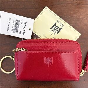 TUSK Red Leather Keychain Wallet